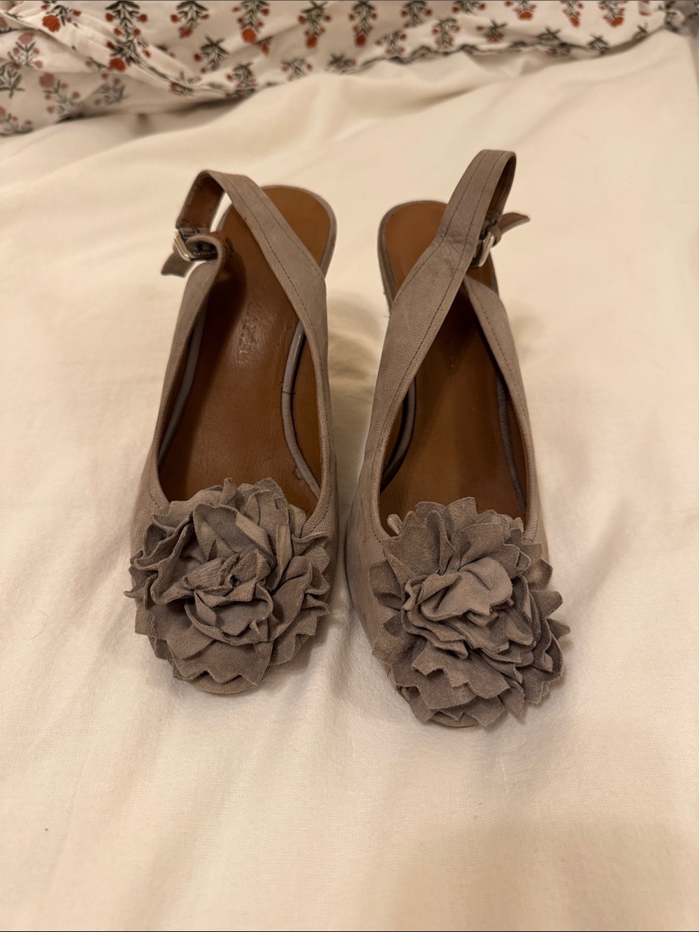 Franco Sarto Gray Floral Rosette Slingback Flats